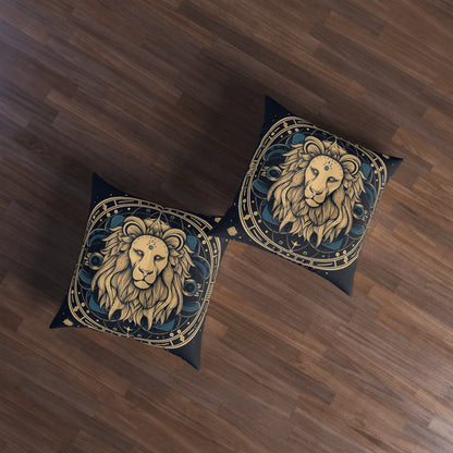 Leo Zodiac Sign - Mystic Circle Astrology Art Cosmic constellation - Tufted Floor Pillow, Square