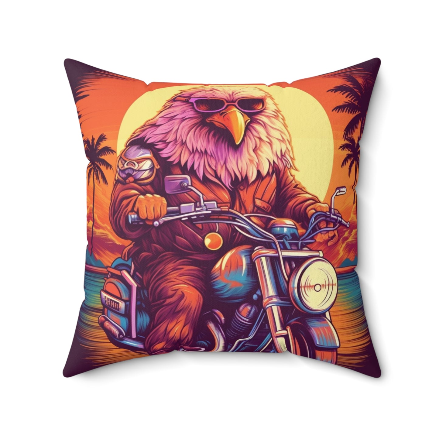 Classic American Motorcycle Ride Biker USA Style Spun Polyester Square Pillow