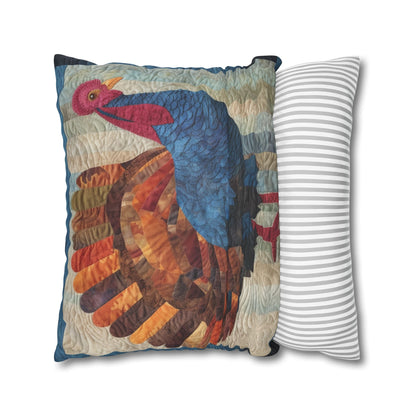 Thanksgiving Harvest Quilt: Festive Turkey Design for Holiday Season - Spun Polyester Square Pillow Case