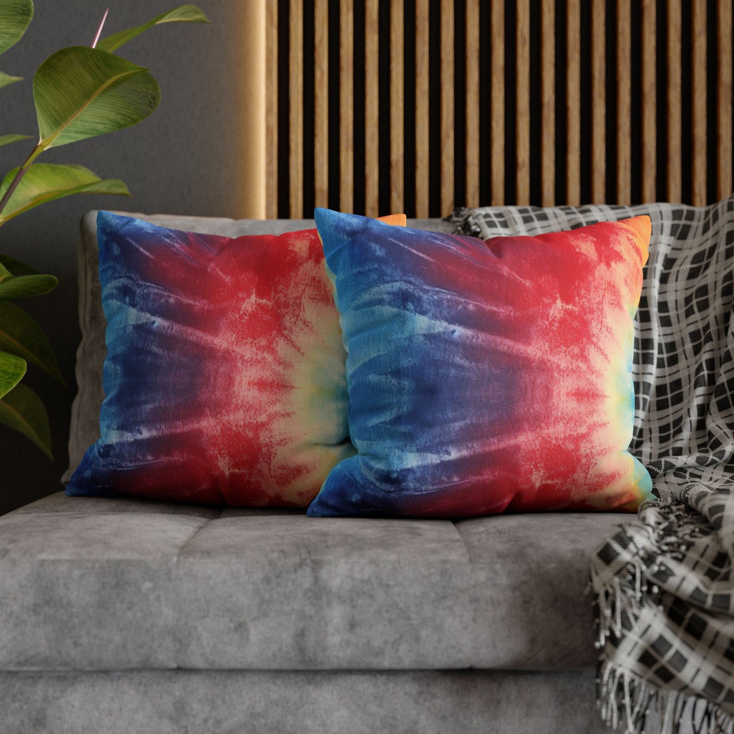 Rainbow Tie-Dye Denim: Vibrant Multi-Color, Fabric Design Spectacle - Spun Polyester Square Pillow Case