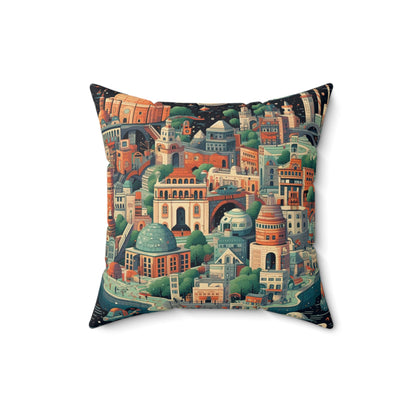 Galactic Metropolis Pattern, Sci-Fi Inspired - Spun Polyester Square Pillow