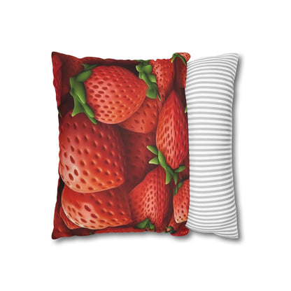 Garden Strawberries- Wild Sweet Gourmet - Farm Growing Ripe Red Fruit -Spun Polyester Square Pillow Case