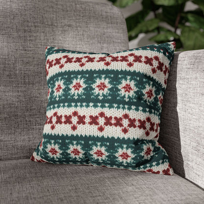 Christmas Knit Crochet Holiday, Festive Yuletide Pattern, Winter Season - Spun Polyester Square Pillow Case