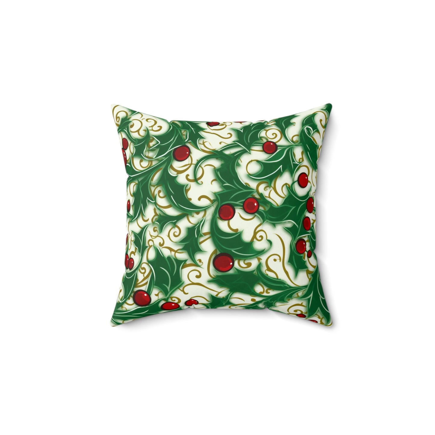 Holiday Elegance: Christmas Holly Swirls Design - Spun Polyester Square Pillow