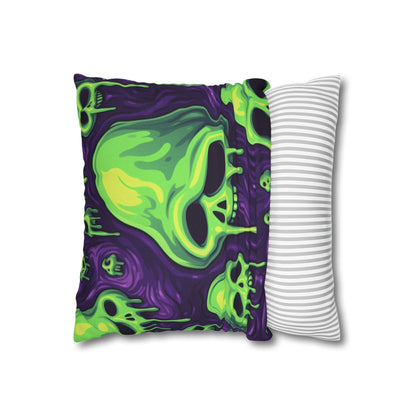 Halloween Slime Skull Green Skeletons Scary Horror Pattern - Spun Polyester Square Pillow Case