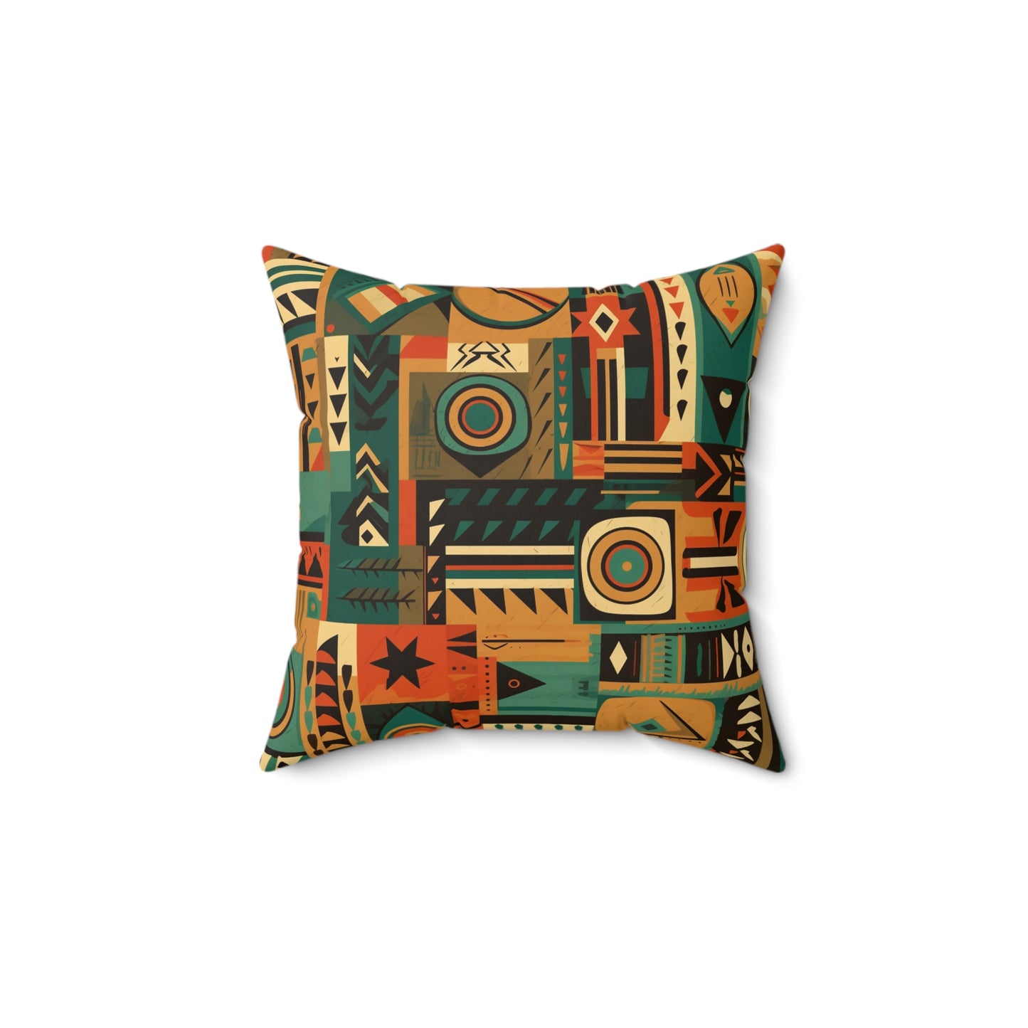 Earthy Tones Geometric Tribal-Inspired Pattern Design Spun Polyester Square Pillow