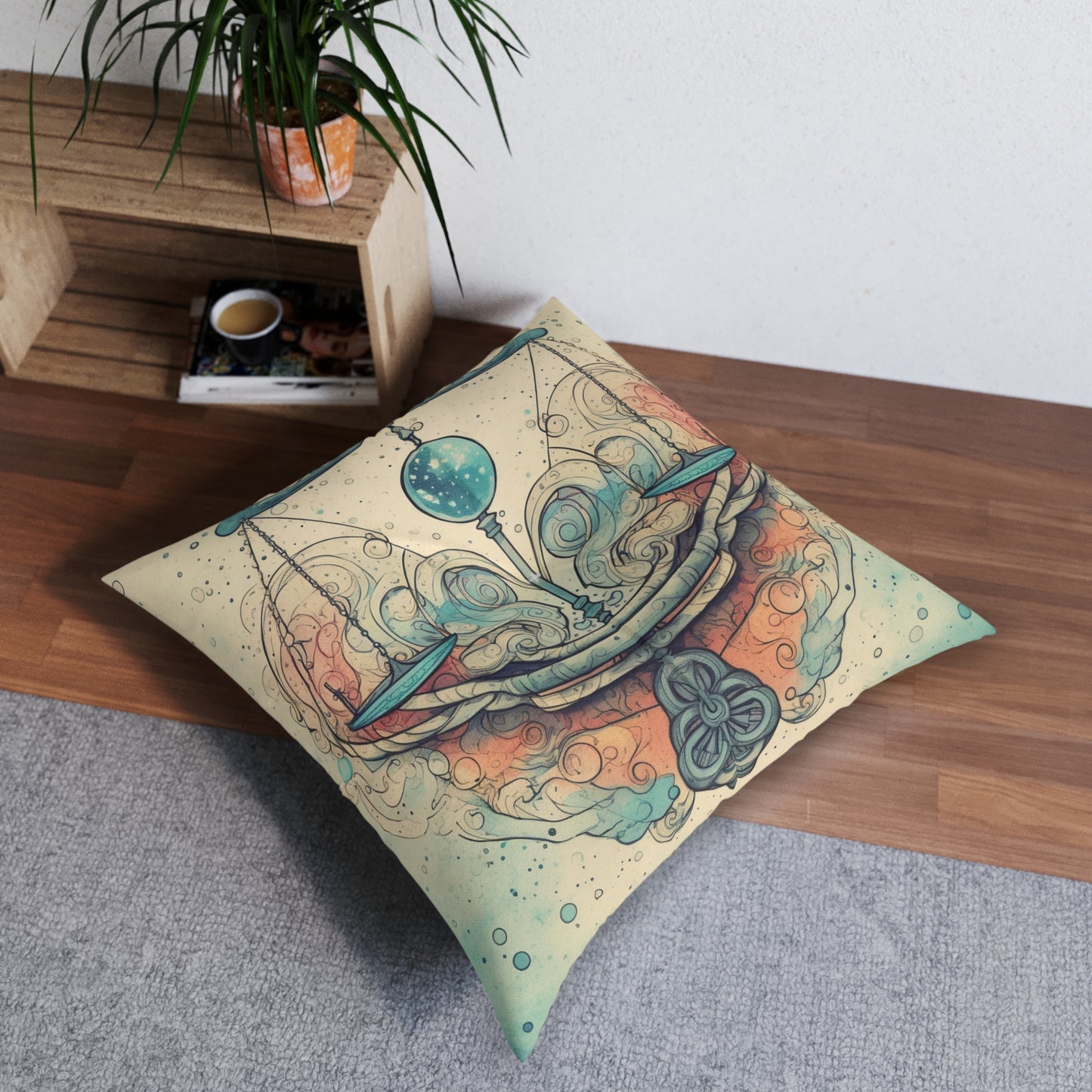 Libra Zodiac - Astrology Sign Street Art Equilibrium in Pastels - Tufted Floor Pillow, Square