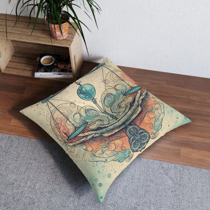 Libra Zodiac - Astrology Sign Street Art Equilibrium in Pastels - Tufted Floor Pillow, Square