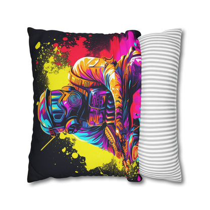 Paintball Action Sport: Player in Battle, Paint Splatter - Spun Polyester Square Pillow Case