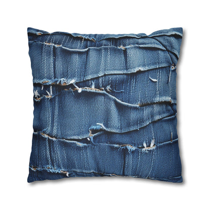 Midnight Blue Distressed Denim: Rugged, Torn & Stylish Design - Spun Polyester Square Pillow Case