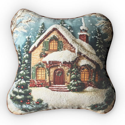 Christmas House Snow Plush Cushion Shaped Pillow