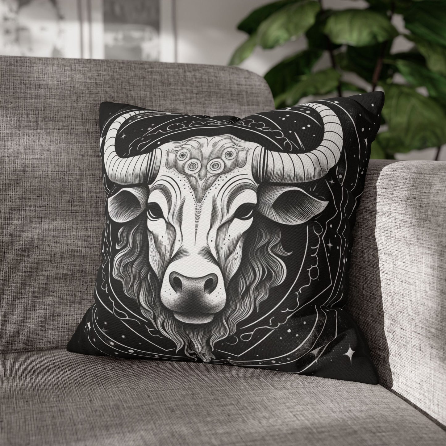 Taurus Sign Spun Polyester Square Pillow Case, Indoor, Double Sided