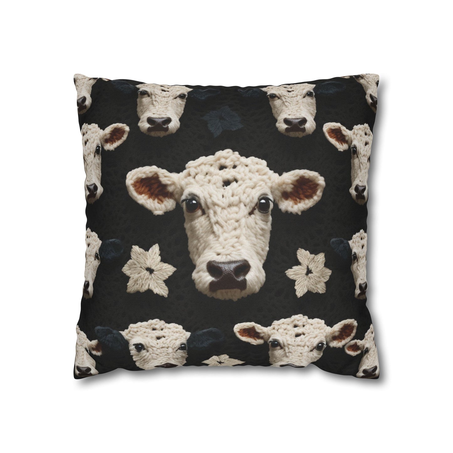 Crochet Cow Pattern Farm Animal Fabric Style - Spun Polyester Square Pillow Case