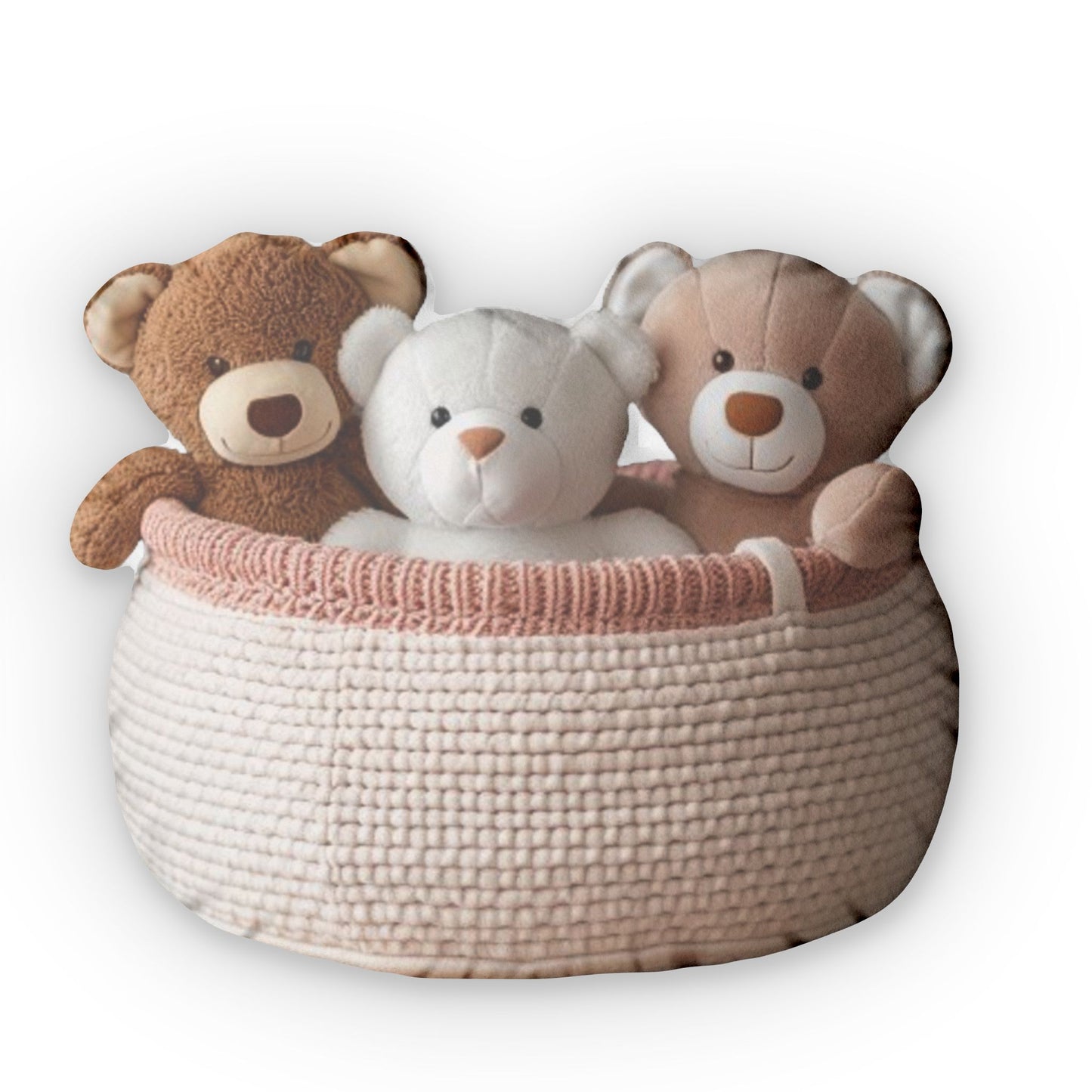 Three Beautiful Soft Large Toys In A Fabric Basket - Shaped Pillow