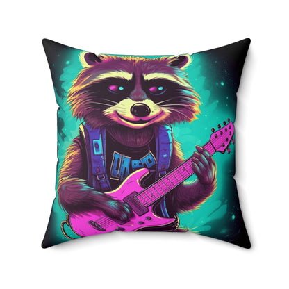 Raccoon Guitar Music Player Furry Animal Rock Star Spun Polyester Square Pillow