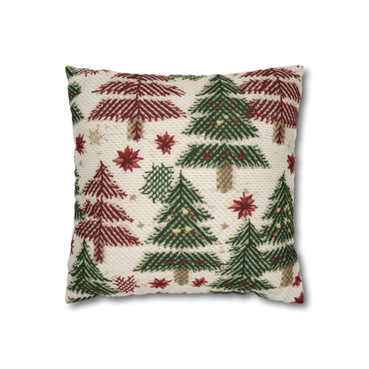 Embroidered Christmas Winter, Festive Holiday Stitching, Classic Seasonal Design - Spun Polyester Square Pillow Case