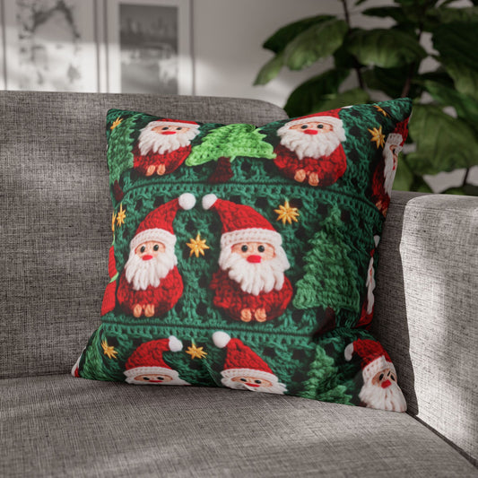 Santa Claus Crochet Pattern, Christmas Design, Festive Holiday Decor, Father Christmas Motif. Perfect for Yuletide Celebration - Spun Polyester Square Pillow Case