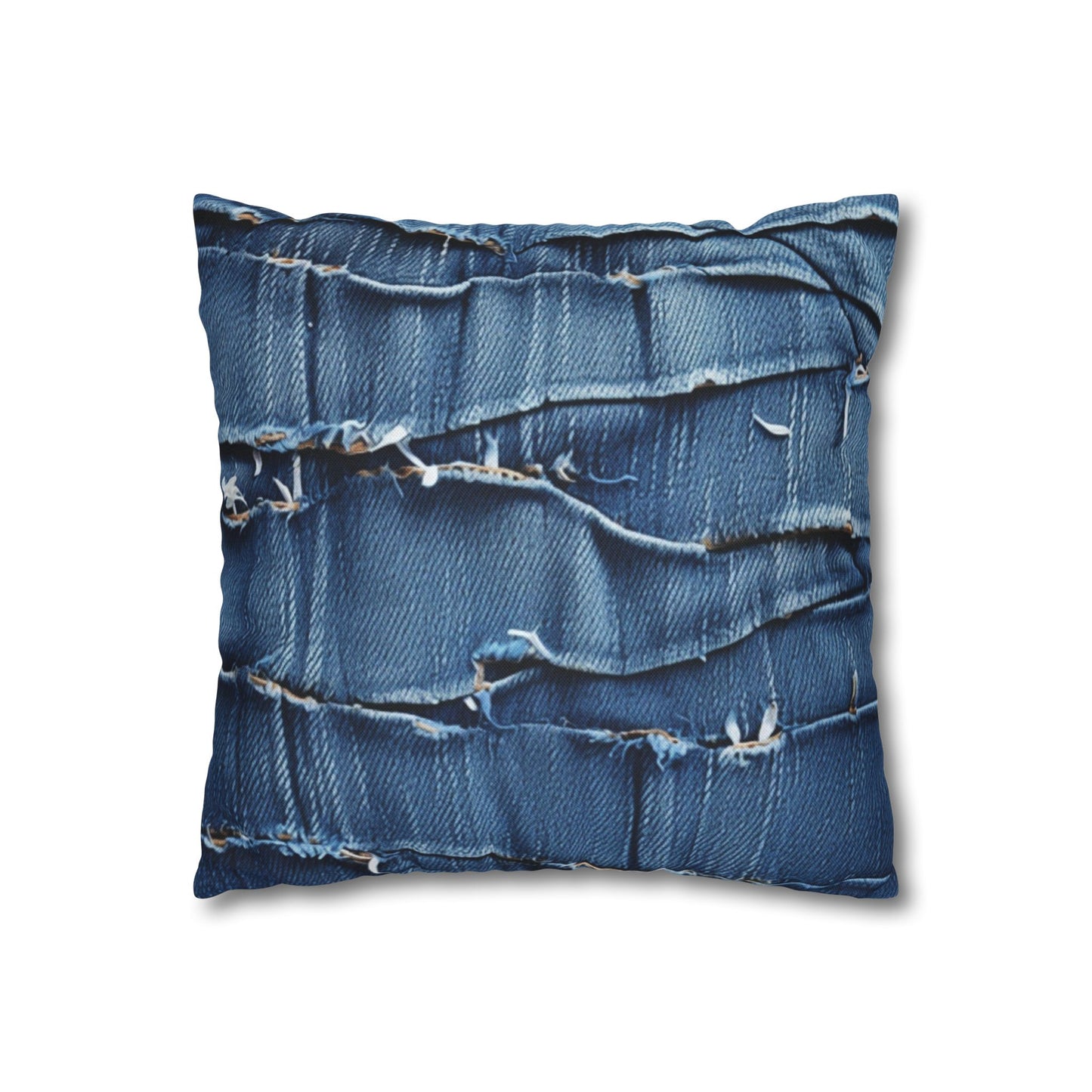 Midnight Blue Distressed Denim: Rugged, Torn & Stylish Design - Spun Polyester Square Pillow Case