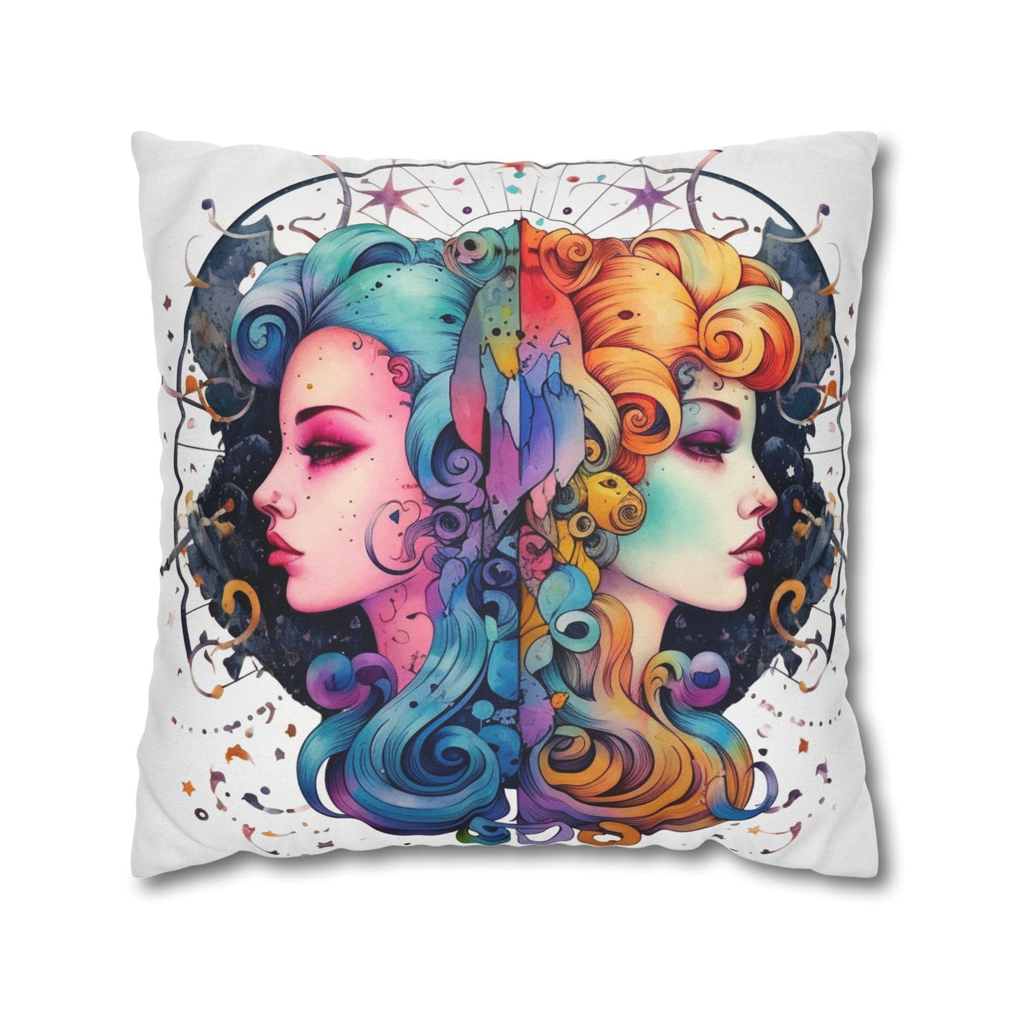 Graffiti Gemini Zodiac Sign - Astrology, Twins Symbol - Spun Polyester Square Pillow Case