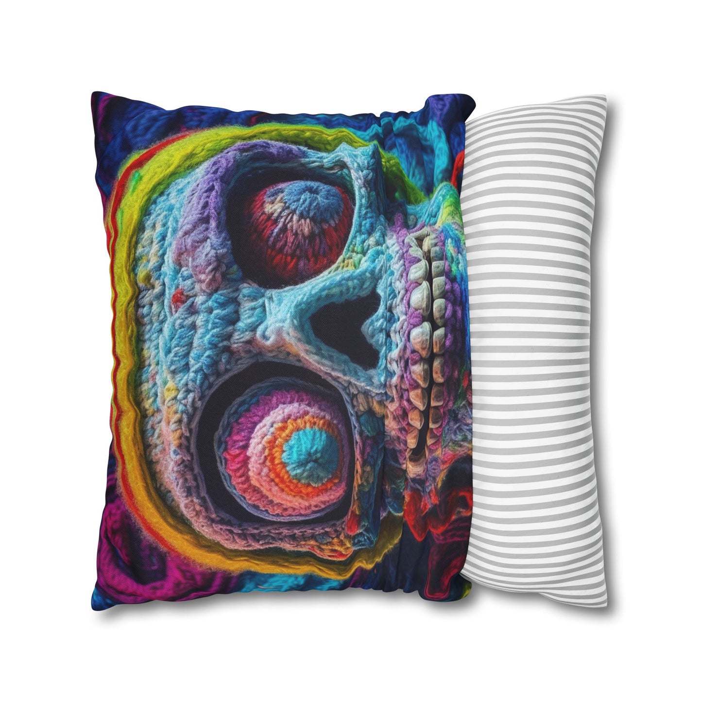 Crochet Skull Halloween Scary Horror Design - Spun Polyester Square Pillow Case