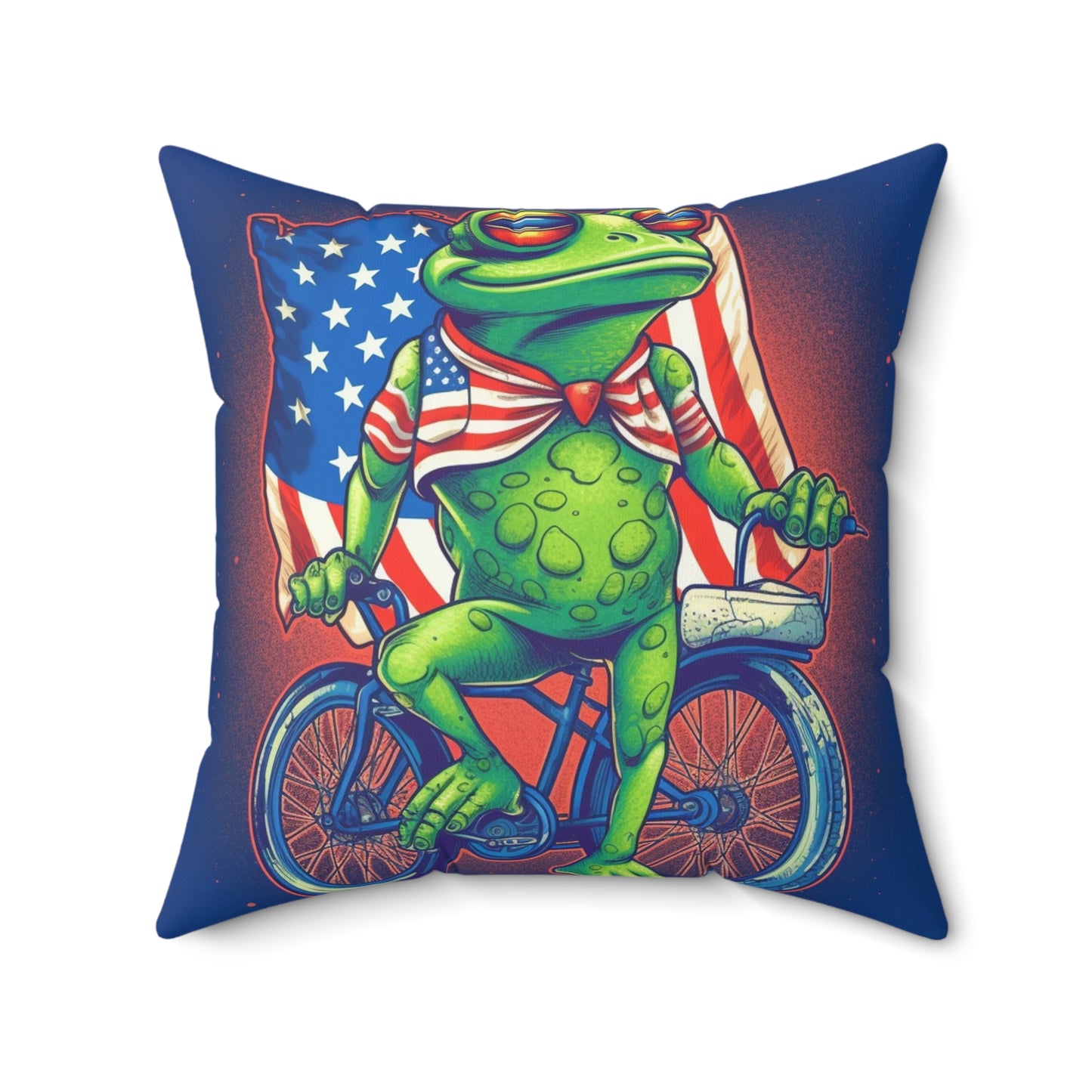 Patriot Frog USA American Bicycle Rider Graphic Spun Polyester Square Pillow