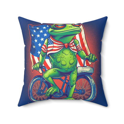 Patriot Frog USA American Bicycle Rider Graphic Spun Polyester Square Pillow