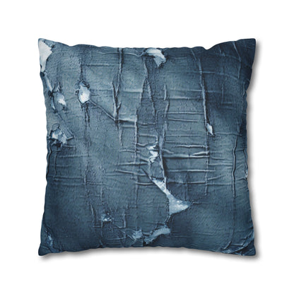 Distressed Blue Denim-Look: Edgy, Torn Fabric Design - Spun Polyester Square Pillow Case