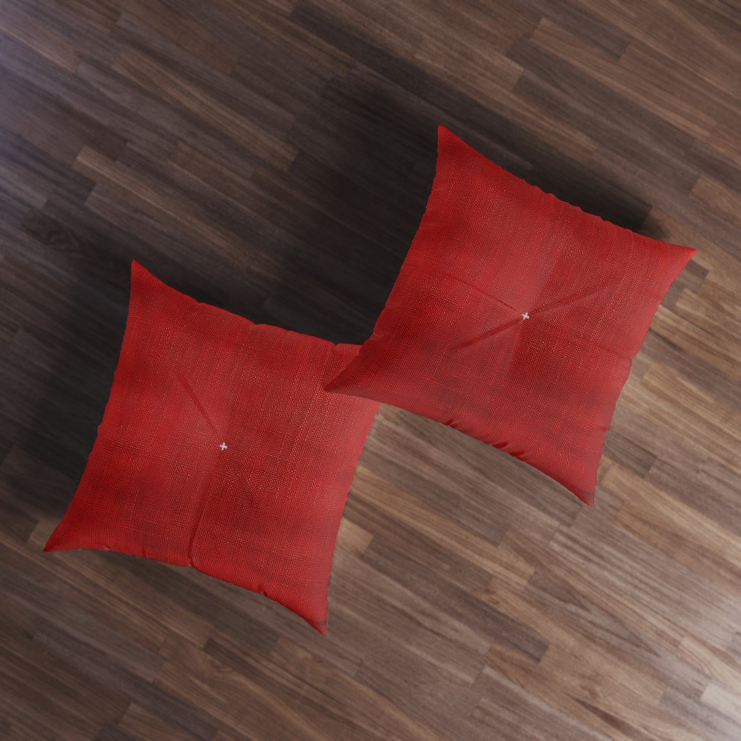 Juicy Red Berry Blast: Denim Fabric Inspired Design - Tufted Floor Pillow, Square