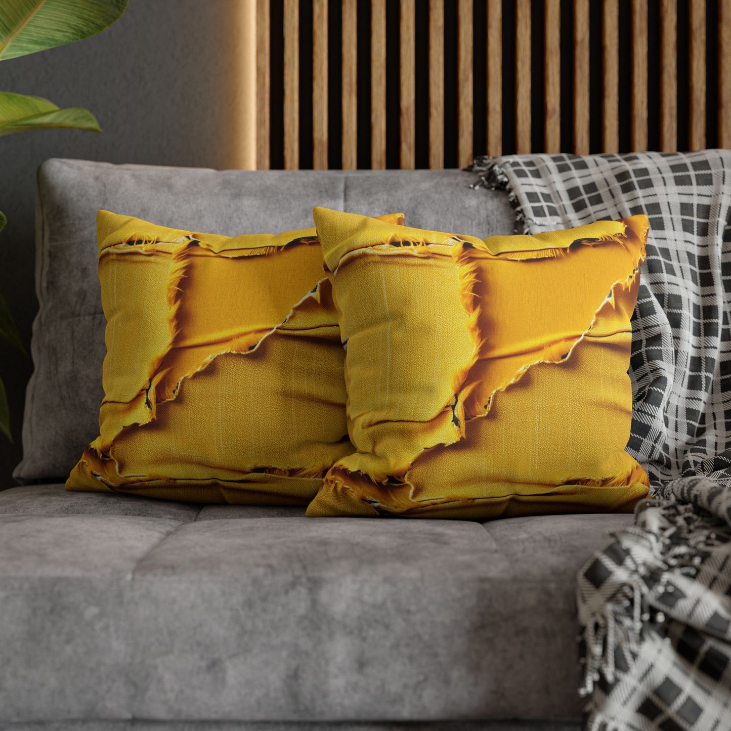 Banana Yellow Lemon: Bold Distressed, Denim-Inspired Fabric - Spun Polyester Square Pillow Case