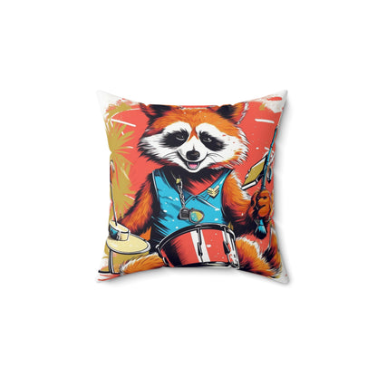 Red Panda Drum Music Player Graphic Spun Polyester Square Pillow