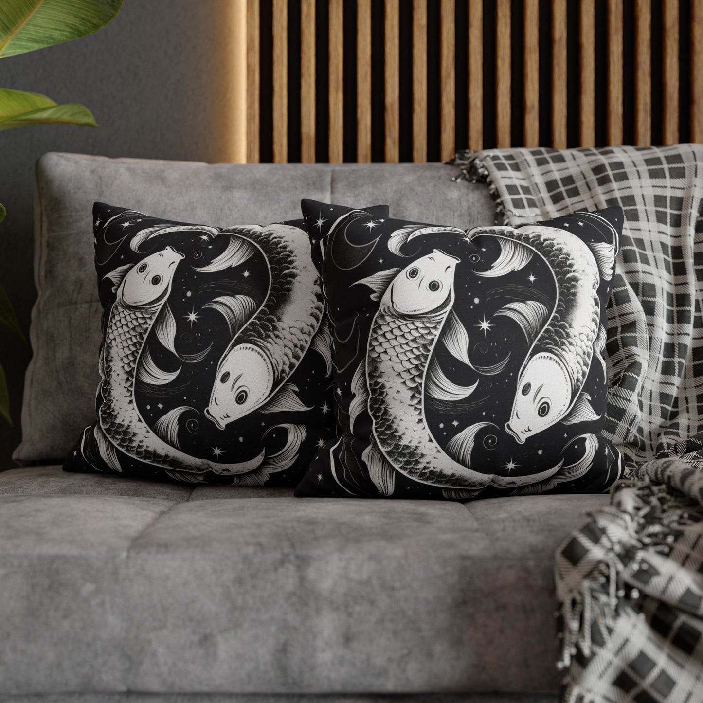 Pisces Zodiac Sign Polyester Square Pillow Case, Double Sided Design