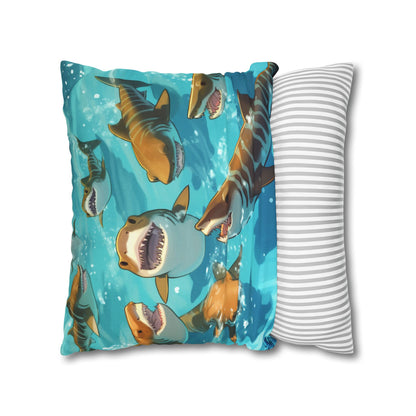 Tiger Shark: Ocean Marine Wildlife - Underwater - Spun Polyester Square Pillow Case