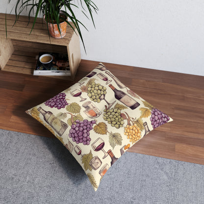 Wine Lovers Theme: Varieties of Wine, Grapes & Vineyards Design Tufted Floor Pillow, Square