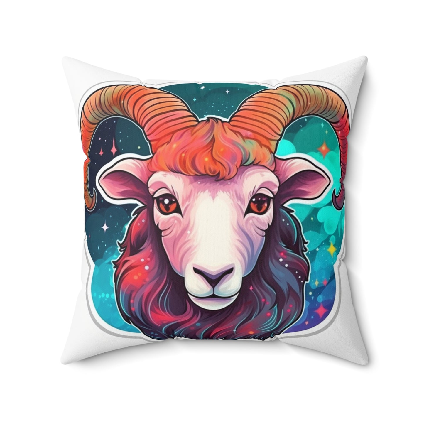 Aries Zodiac Sign - Vivid & Bright Color Cosmic Astrology Symbol - Spun Polyester Square Pillow