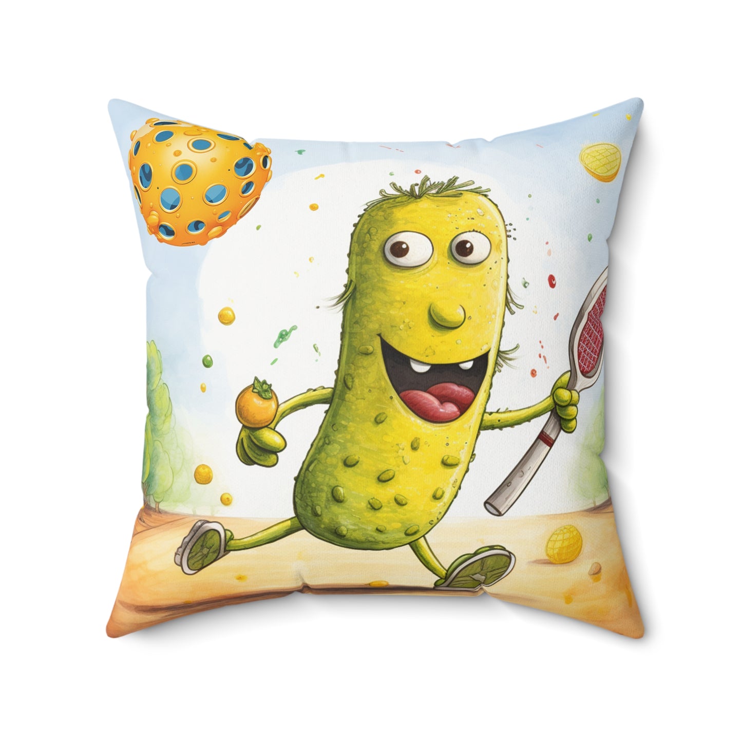 Pickleball Play: Pickle Sport Action Game, Fast Dink Ball - Spun Polyester Square Pillow