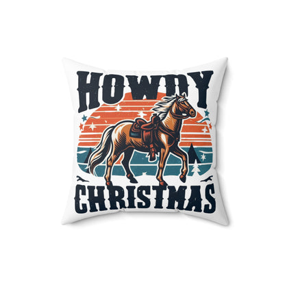 Retro Western Christmas - Howdy Christmas with Patriotic Horse and Star Banner - Spun Polyester Square Pillow