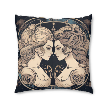 Duality of Gemini - Expressive Twins Zodiac Astrology - Tufted Floor Pillow, Square