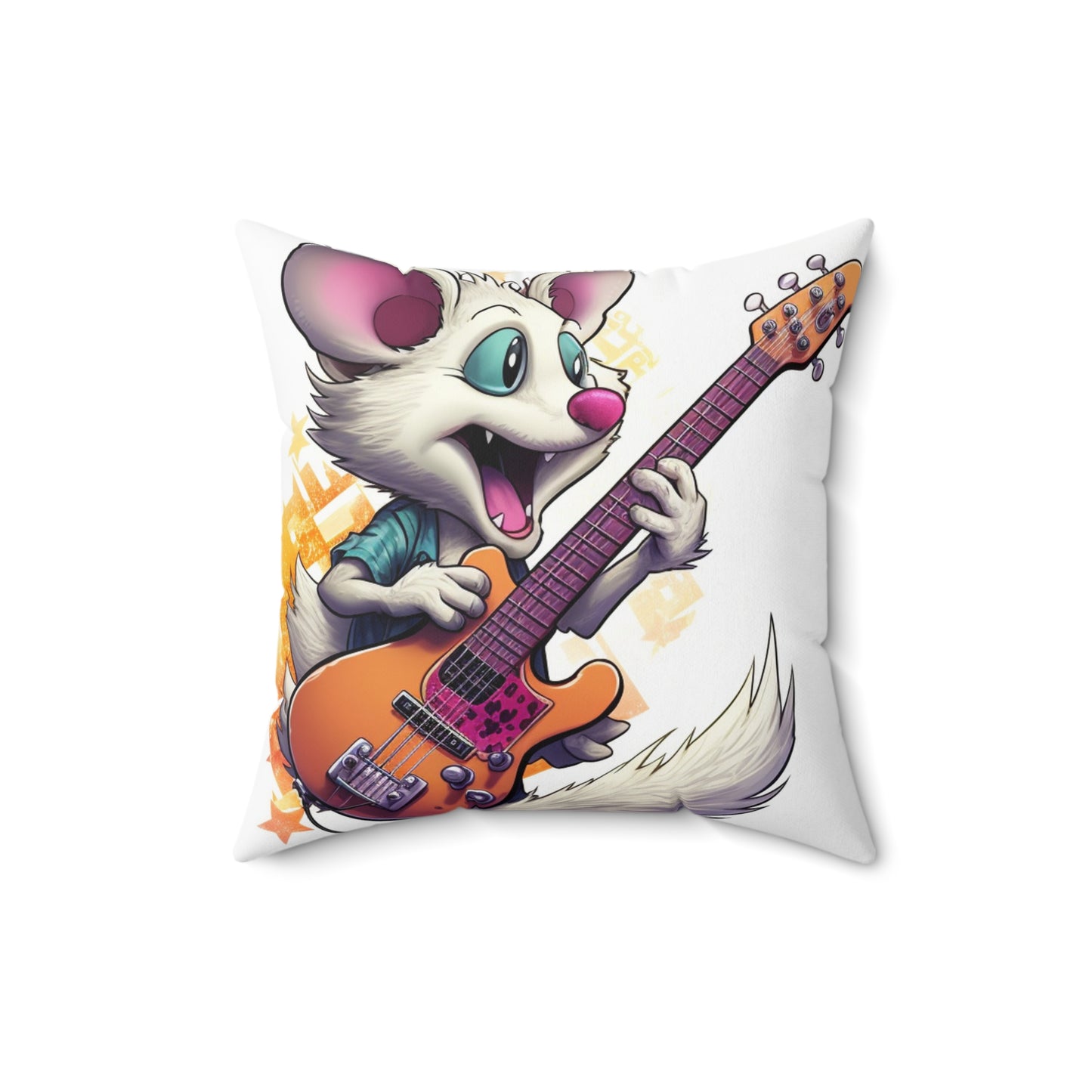 Guitar Player Opossum Cute Animal Graphic Spun Polyester Square Pillow