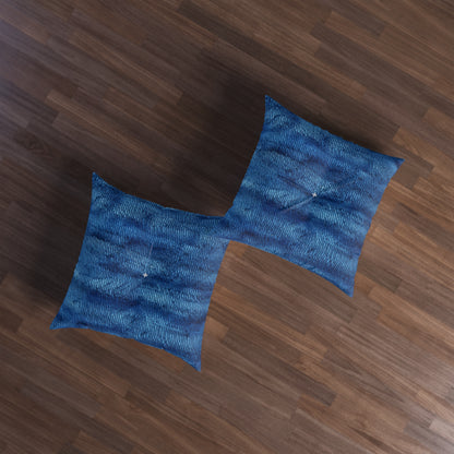 Blue Spectrum: Denim-Inspired Fabric Light to Dark - Tufted Floor Pillow, Square