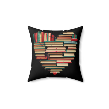 Valentines Day Book Love: Heart-Shaped Stack of Romantic Novels - Spun Polyester Square Pillow