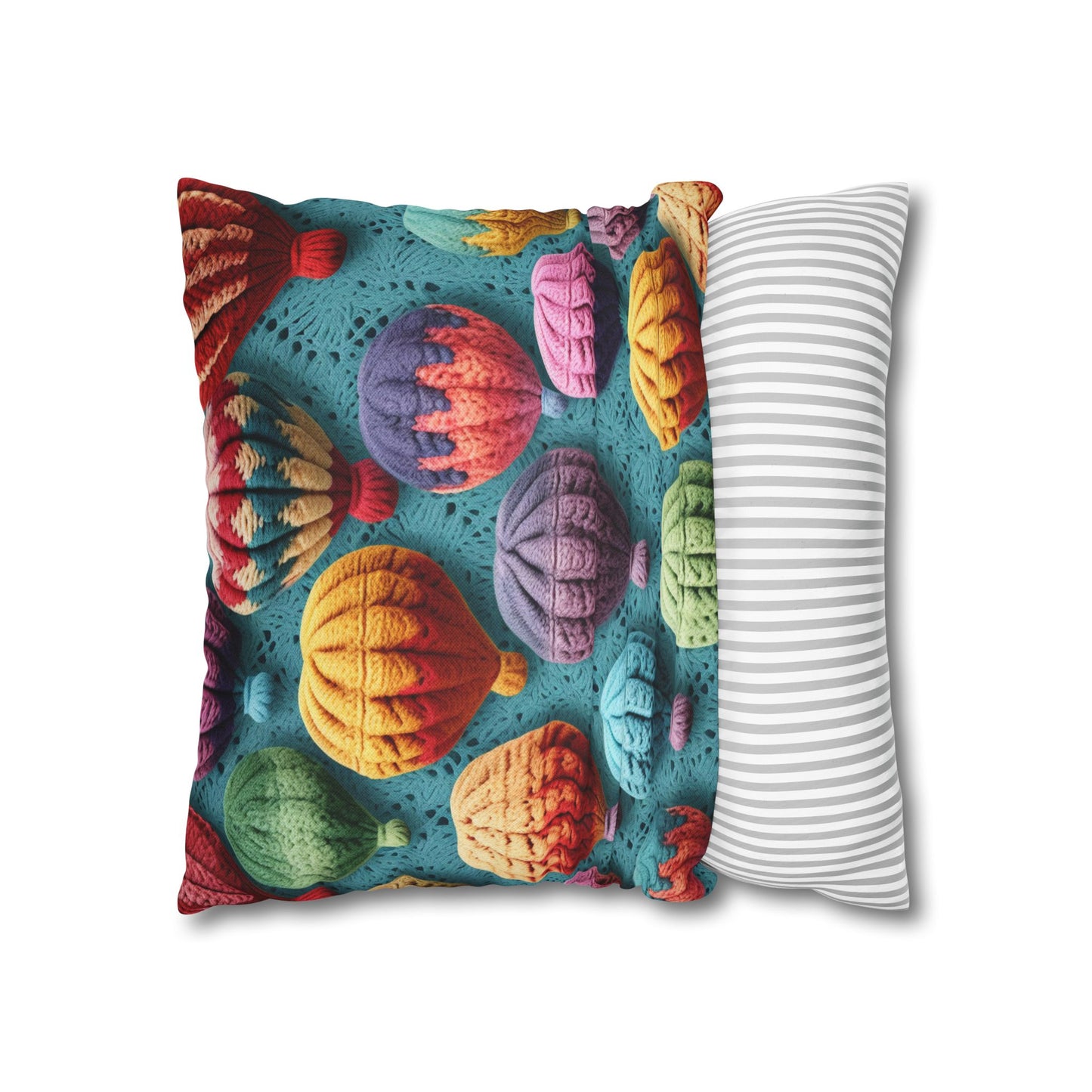 Crochet Hot Air Balloons Sky Travel Transport Scenic Style - Spun Polyester Square Pillow Case