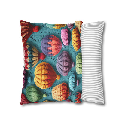 Crochet Hot Air Balloons Sky Travel Transport Scenic Style - Spun Polyester Square Pillow Case