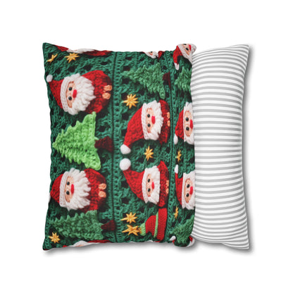 Santa Claus Crochet Pattern, Christmas Design, Festive Holiday Decor, Father Christmas Motif. Perfect for Yuletide Celebration - Spun Polyester Square Pillow Case