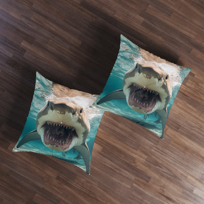 Bull Shark: River Monster Menace - Realistic Dark Water Predator - Tufted Floor Pillow, Square