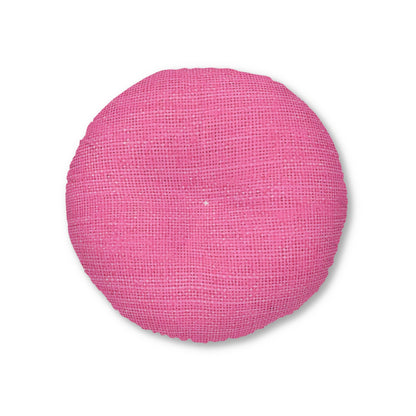 Doll-Like Pink Denim Designer Fabric Style - Tufted Floor Pillow, Round