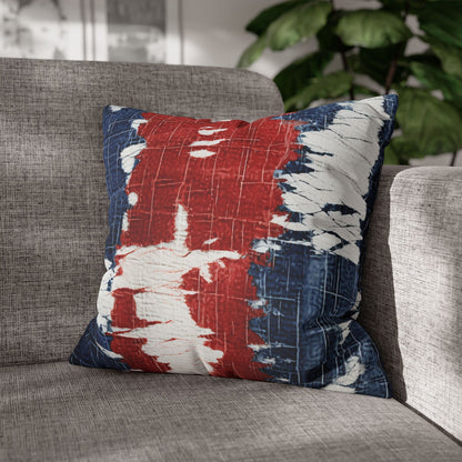 Patriotic Red, White & Blue: Distressed Denim-Style, Torn Fabric - Spun Polyester Square Pillow Case