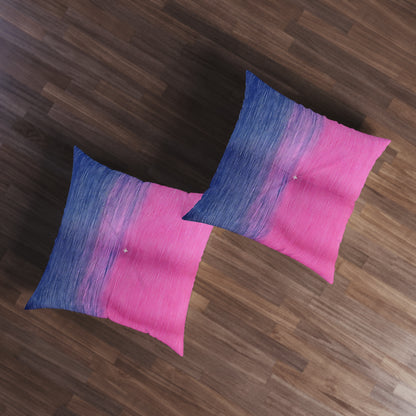 Dual Delight: Half-and-Half Pink & Blue Denim Daydream - Tufted Floor Pillow, Square