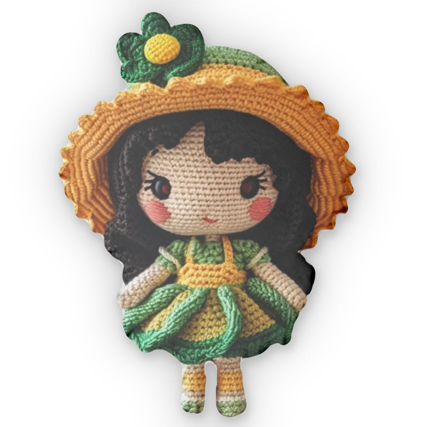 Sunshine Doll, Crochet Amigurumi, Sunflower Dress, Charming Character Plush, Artisan Doll, Collectible Crochet Figurine, Shaped Pillow