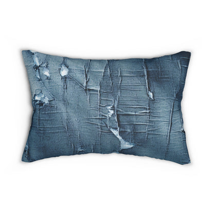 Distressed Blue Denim-Look: Edgy, Torn Fabric Design - Spun Polyester Lumbar Pillow