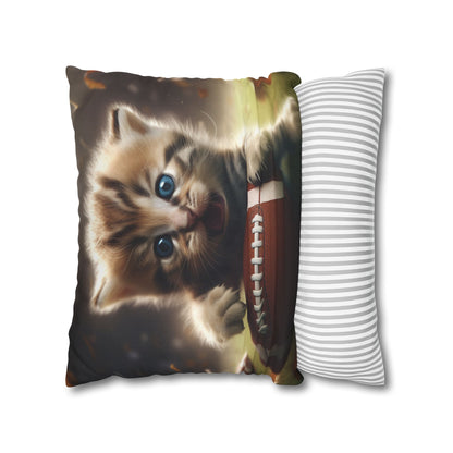 Football Kitten Touchdown: Tabby's Winning Play Sport Game - Spun Polyester Square Pillow Case